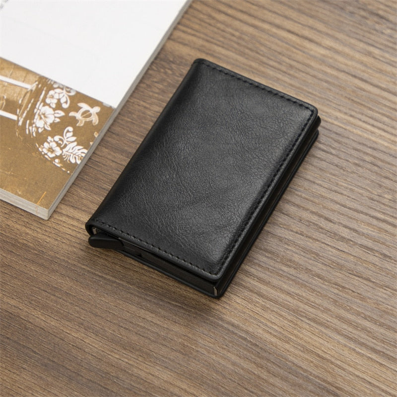 Customized Wallet 2023 Credit Card Holder Men Wallet RFID Aluminium Box Bank Card Holder Vintage Leather Wallet with Money Clips